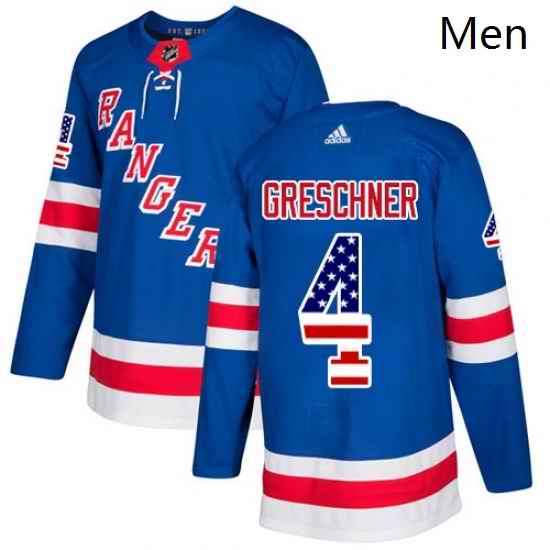 Mens Adidas New York Rangers 4 Ron Greschner Authentic Royal Blue USA Flag Fashion NHL Jersey